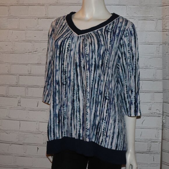 💙 Secret Treasures Blue & White Striped Blouse – Size XL Lightweight · - Picture 1 of 5